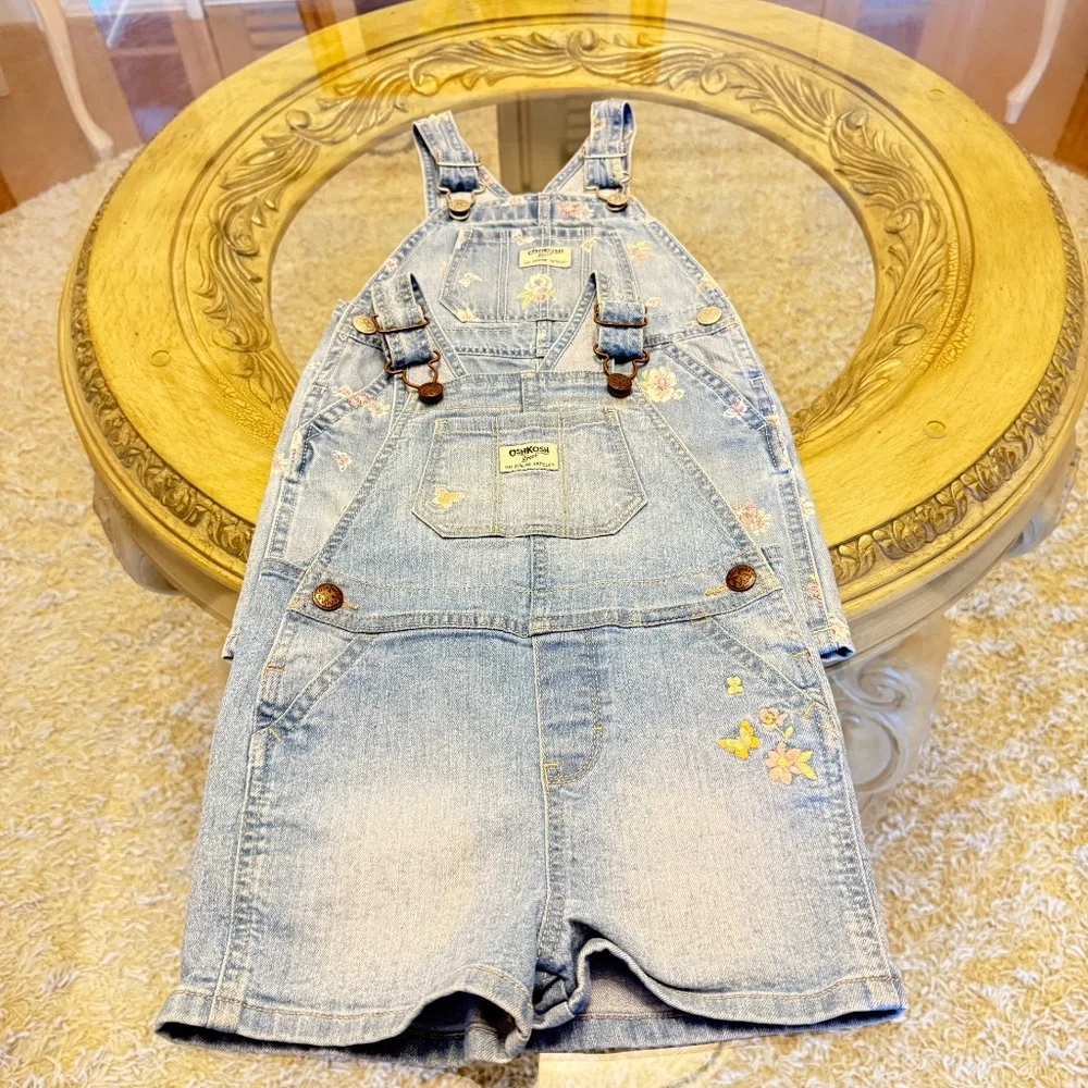 OshKosh B'gosh Overalls Vestbak Flowers Girls Sz 3T Lot of 2 Dress and Shorts